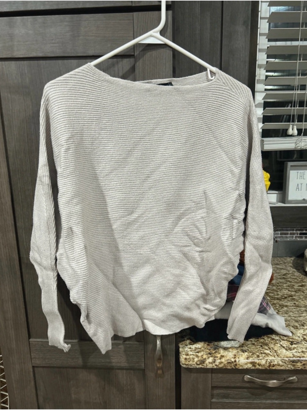 Joan Vass Light Gray Ribbed Boat Neck Sweater